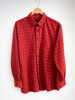 Scott Barber Men’s Red Windowpane Plaid Button-Down Shirt Size L